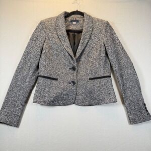 Tommy Hilfiger Womens Grey Knit Blazer Elbow Patches Size 4 Two Button Jacket